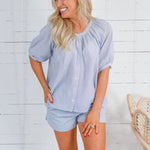 Cletus Navy Pinstripe Button Top Allie Rose