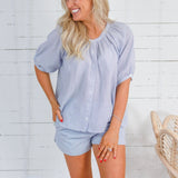 Cletus Navy Pinstripe Button Top Allie Rose