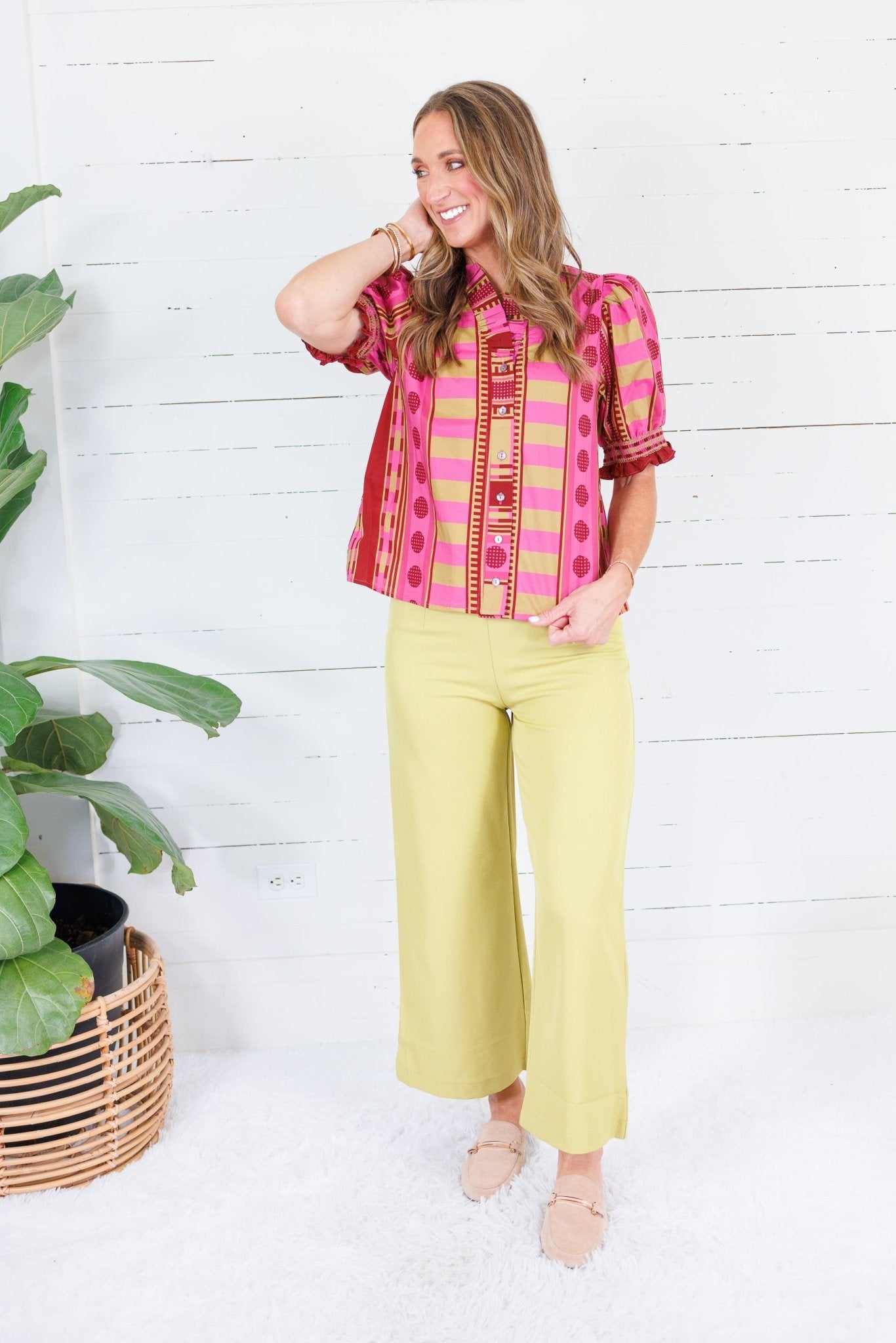 Cleveland Dirty Lime Wide Leg Pants Glam