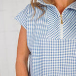 Cliffton Blue Gingham Scuba Zip Top Entro