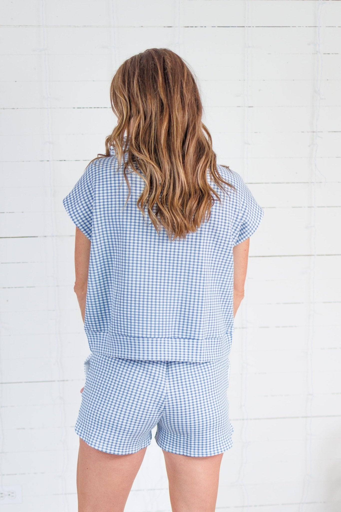 Cliffton Blue Gingham Scuba Zip Top Entro