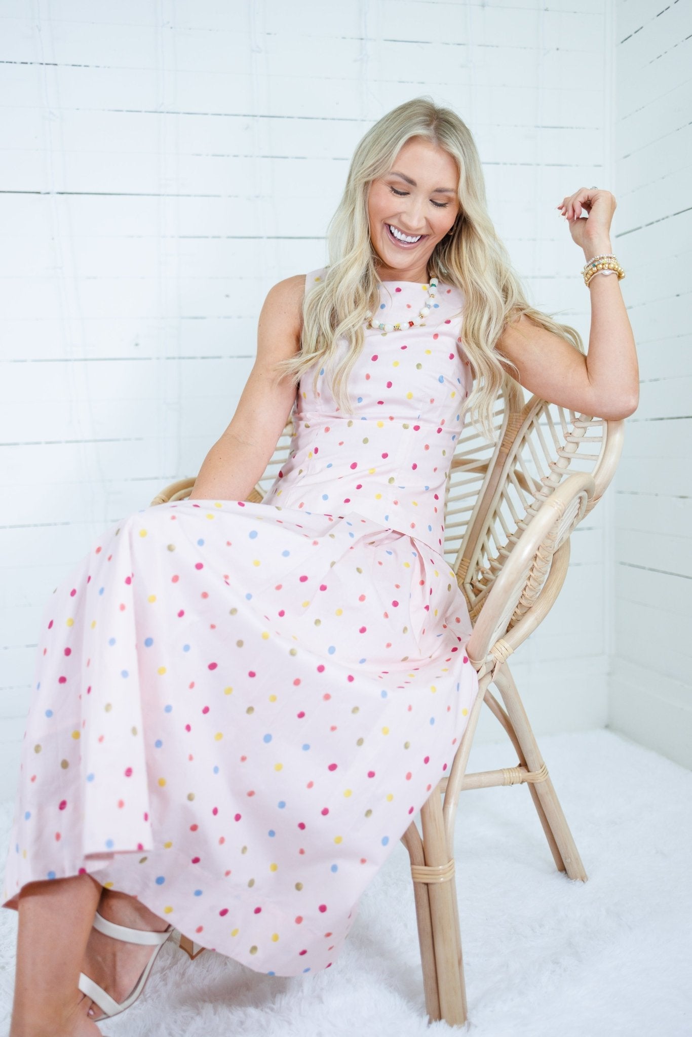 Cline Baby Pink Polka Dot Sleeveless Top Aureum