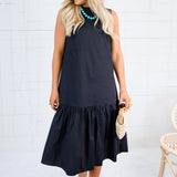 Coco Jet Black Drop Waist Midi Dress Elle Grey
