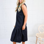 Coco Jet Black Drop Waist Midi Dress Elle Grey