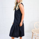 Coco Jet Black Drop Waist Midi Dress Elle Grey