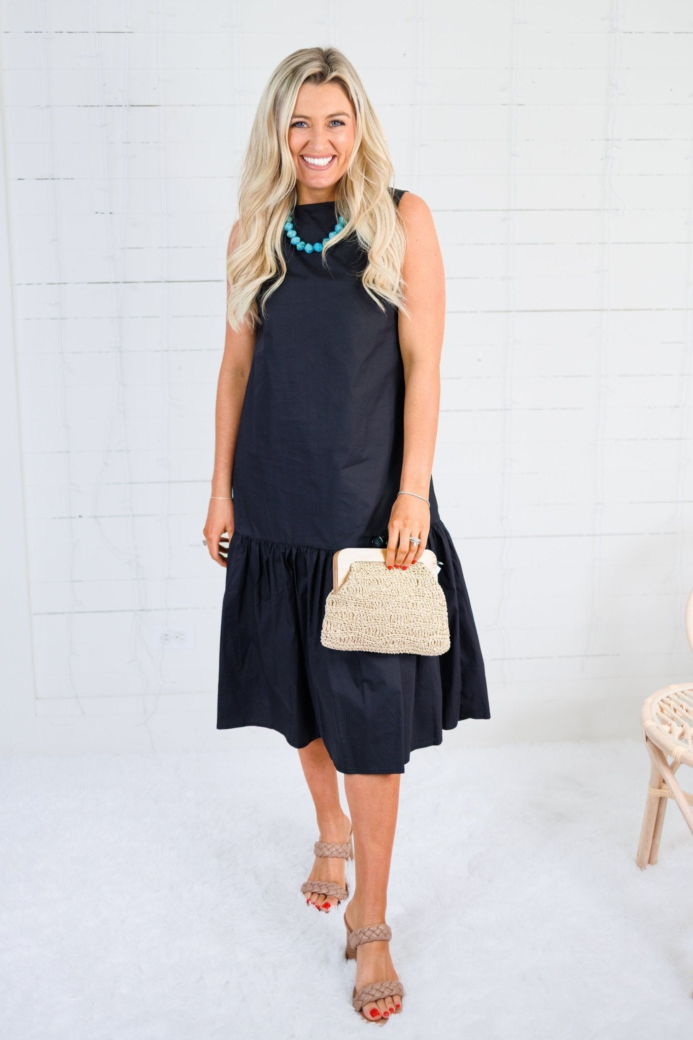 Coco Jet Black Drop Waist Midi Dress Elle Grey