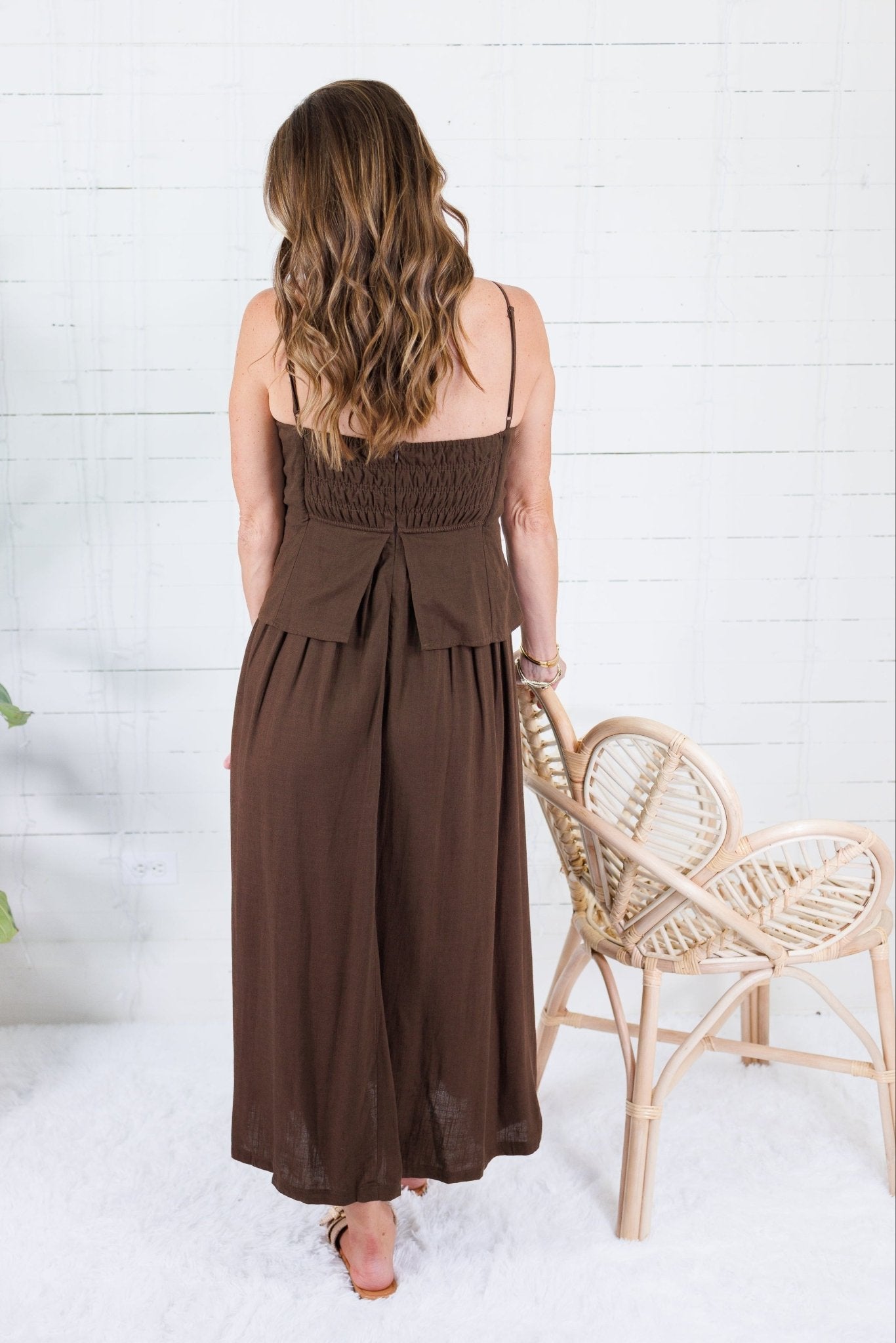 Colby Espresso Back Smocked Maxi Dress Mustard Seed