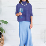 Coleman Blue Silky Satin Midi Skirt Glam