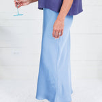 Coleman Blue Silky Satin Midi Skirt Glam