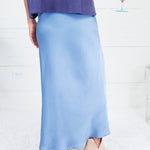 Coleman Blue Silky Satin Midi Skirt Glam