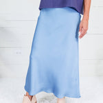 Coleman Blue Silky Satin Midi Skirt Glam