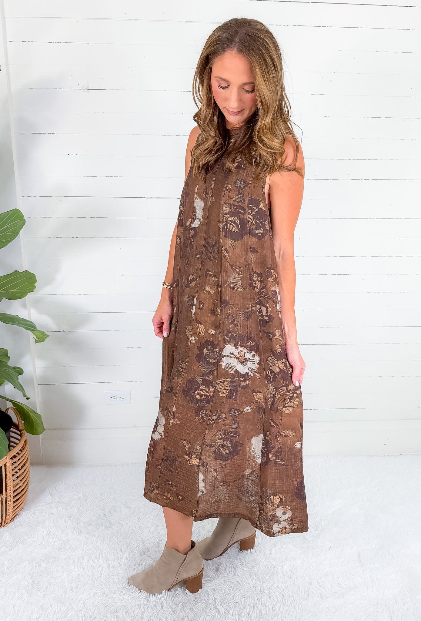 Coleman Chocolate Tie Back Maxi Dress THML