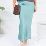 Coleman Sea Glass Silky Satin Midi Skirt Glam