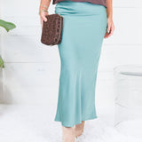 Coleman Sea Glass Silky Satin Midi Skirt Glam