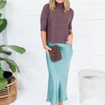 Coleman Sea Glass Silky Satin Midi Skirt Glam