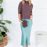 Coleman Sea Glass Silky Satin Midi Skirt Glam