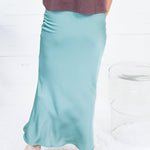 Coleman Sea Glass Silky Satin Midi Skirt Glam