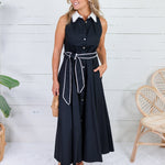 Colleen Black + Scallop Edge Trim Maxi Dress