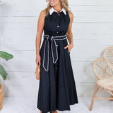 Colleen Black + Scallop Edge Trim Maxi Dress