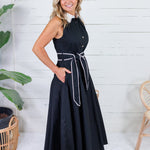 Colleen Black + Scallop Edge Trim Maxi Dress