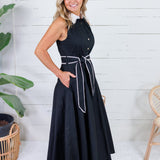Colleen Black + Scallop Edge Trim Maxi Dress