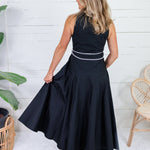 Colleen Black + Scallop Edge Trim Maxi Dress