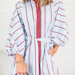 Collins Silver Blue + Burgundy Stripe Shirt Dress Karlie