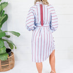 Collins Silver Blue + Burgundy Stripe Shirt Dress Karlie
