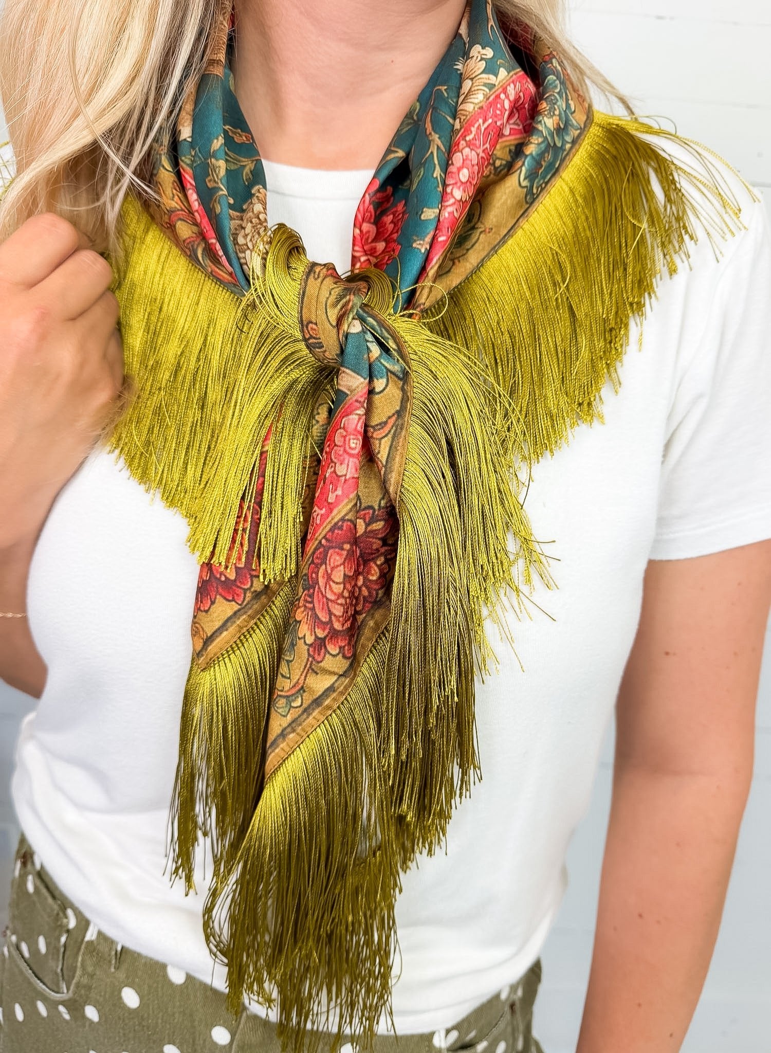 Colorful Deer Floral Fringe Scarf