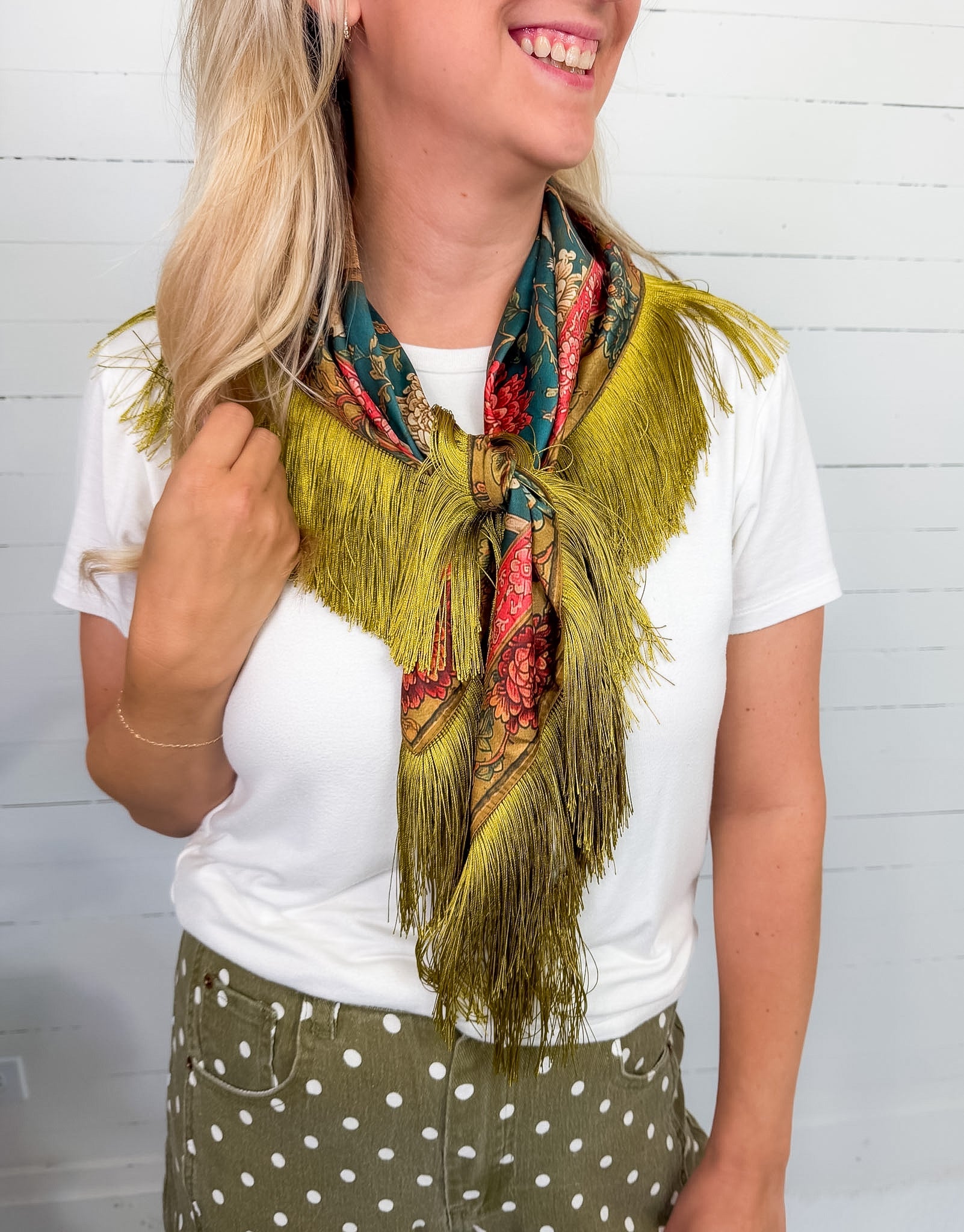 Colorful Deer Floral Fringe Scarf