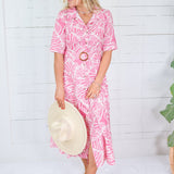 Columbia Pink Hibiscus Palms Shirt Dress Meet Me in Santorini 