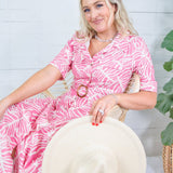 Columbia Pink Hibiscus Palms Shirt Dress Meet Me in Santorini 