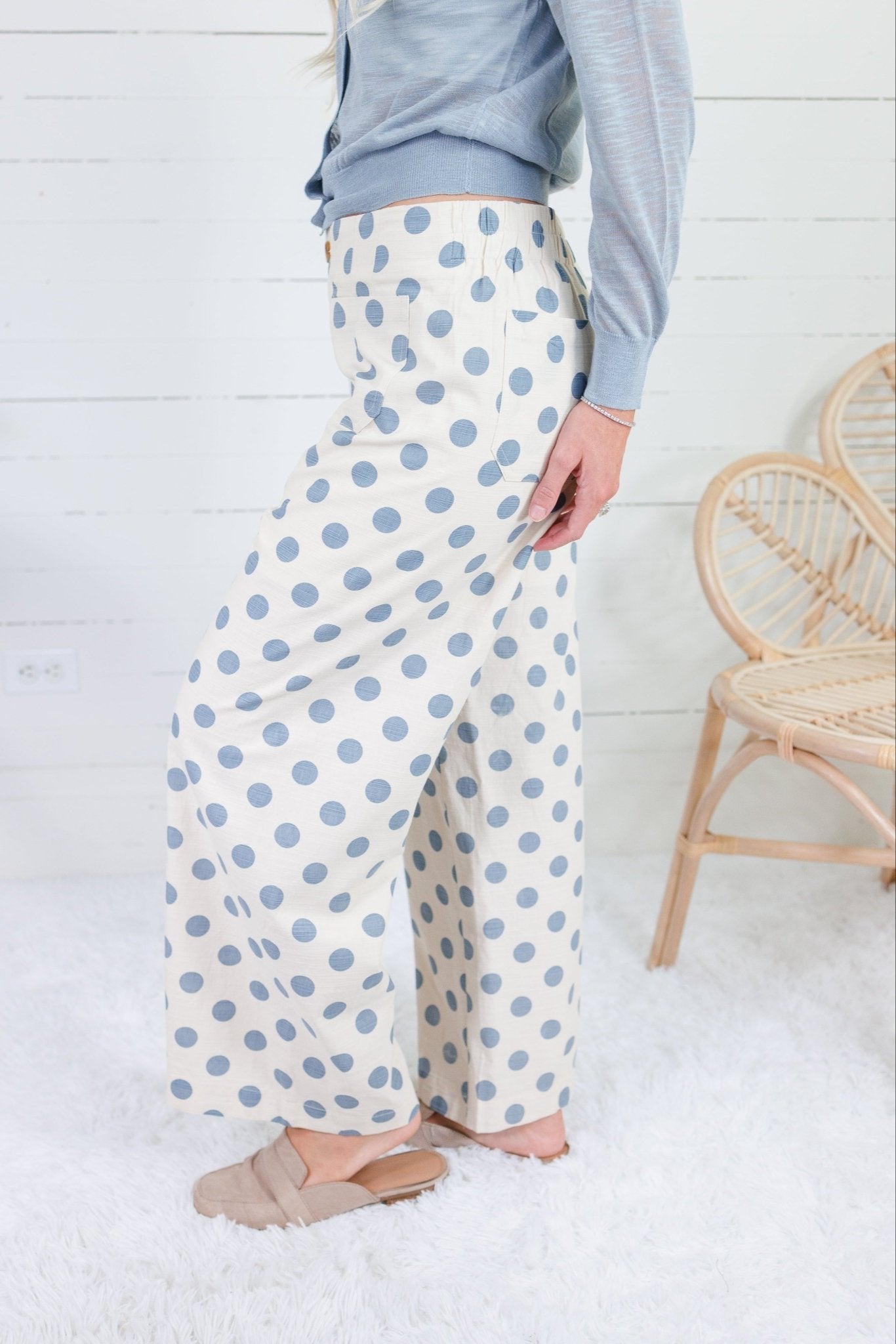 Comer Ecru + Slate Blue Dottie Pants