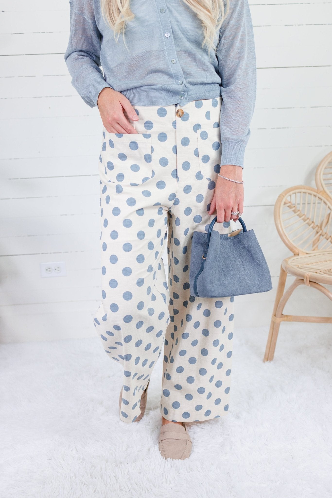 Comer Ecru + Slate Blue Dottie Pants