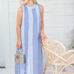 Constitution Blues Striped Maxi Dress THML 