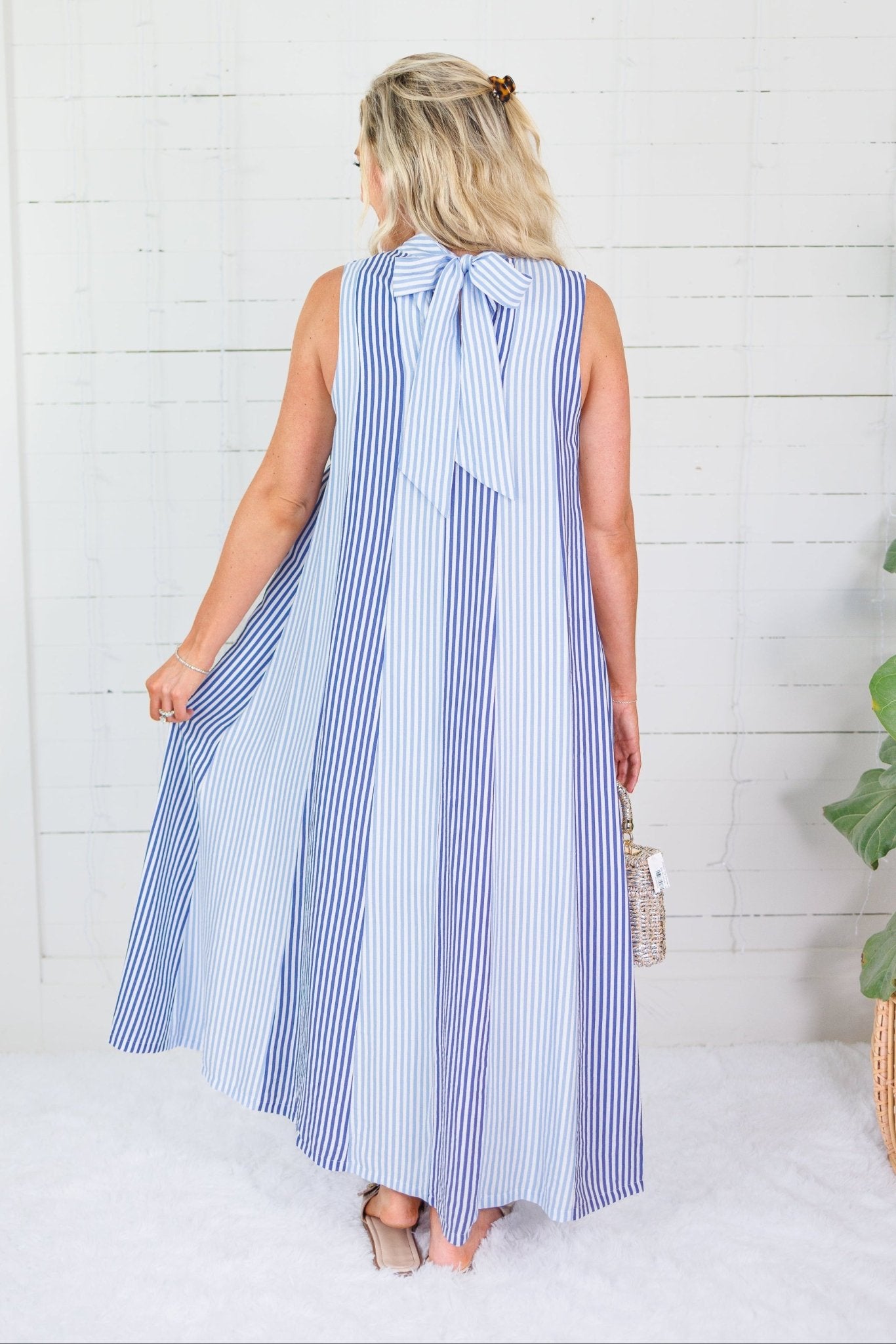 Constitution Blues Striped Maxi Dress THML 