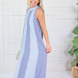 Constitution Blues Striped Maxi Dress THML 