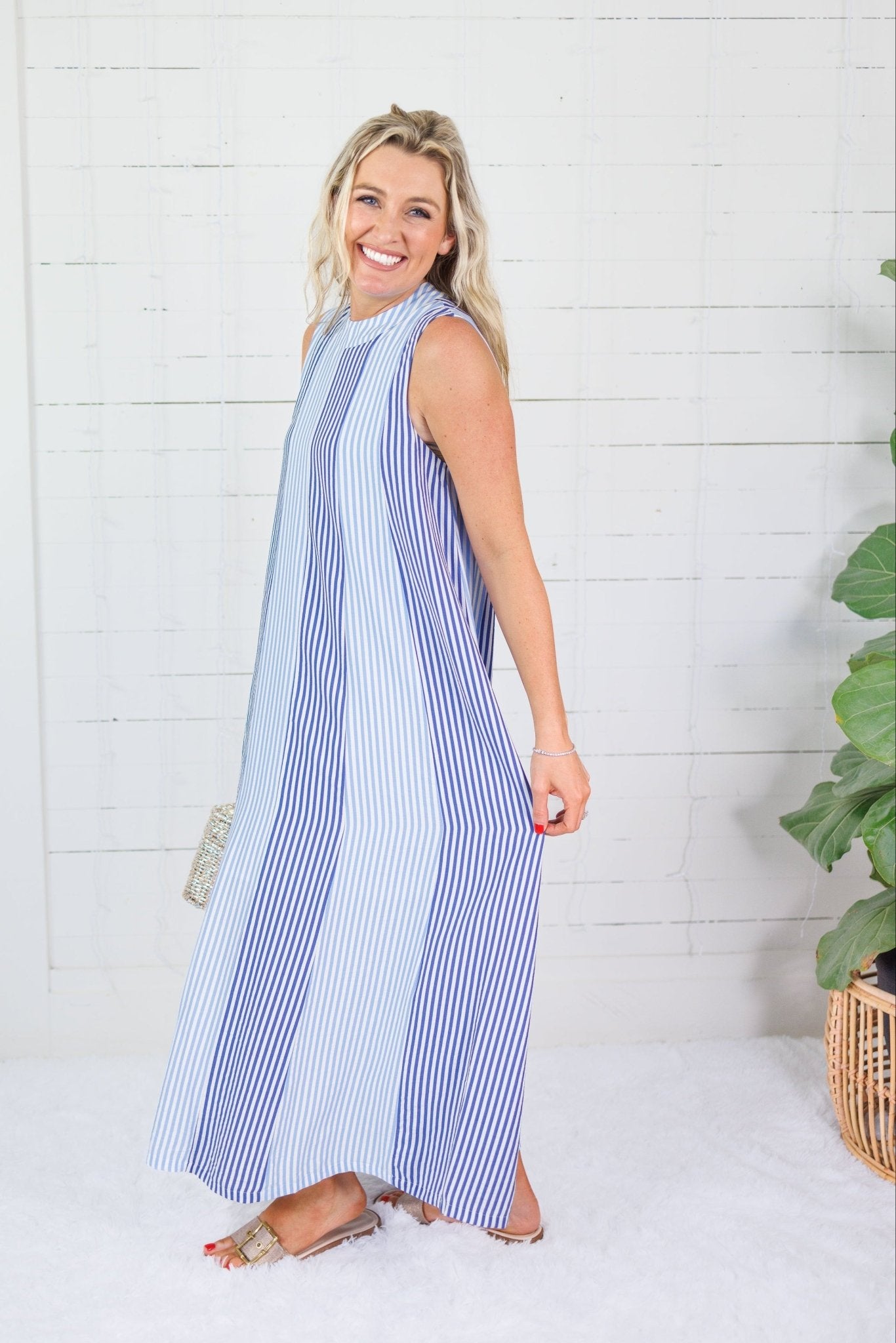 Constitution Blues Striped Maxi Dress THML 