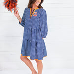 Cooper Navy + Orange Gingham Mini Dress Mary Square