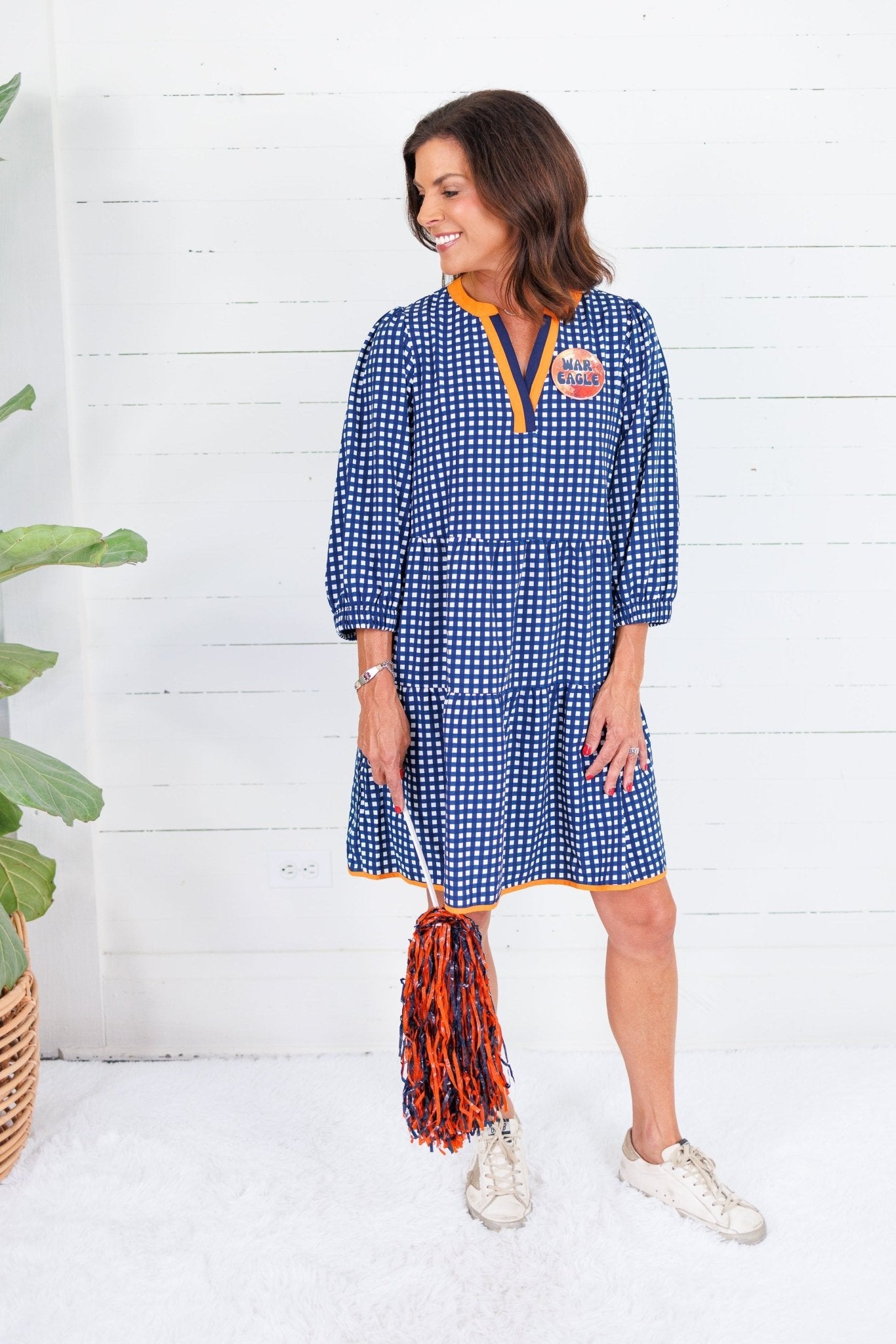 Cooper Navy + Orange Gingham Mini Dress Mary Square