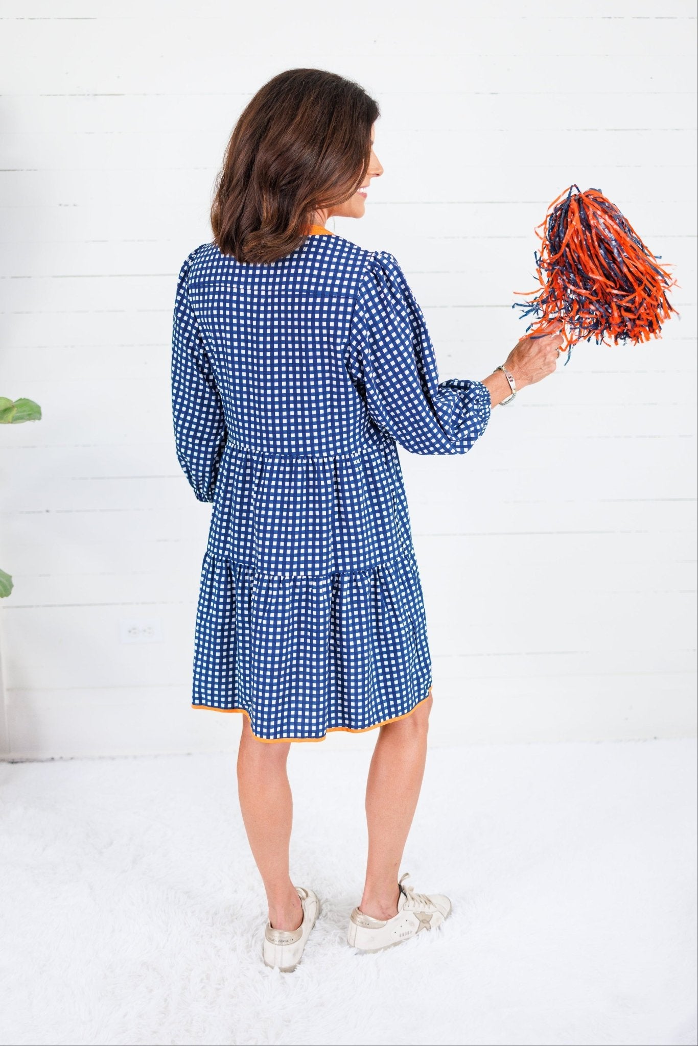 Cooper Navy + Orange Gingham Mini Dress Mary Square