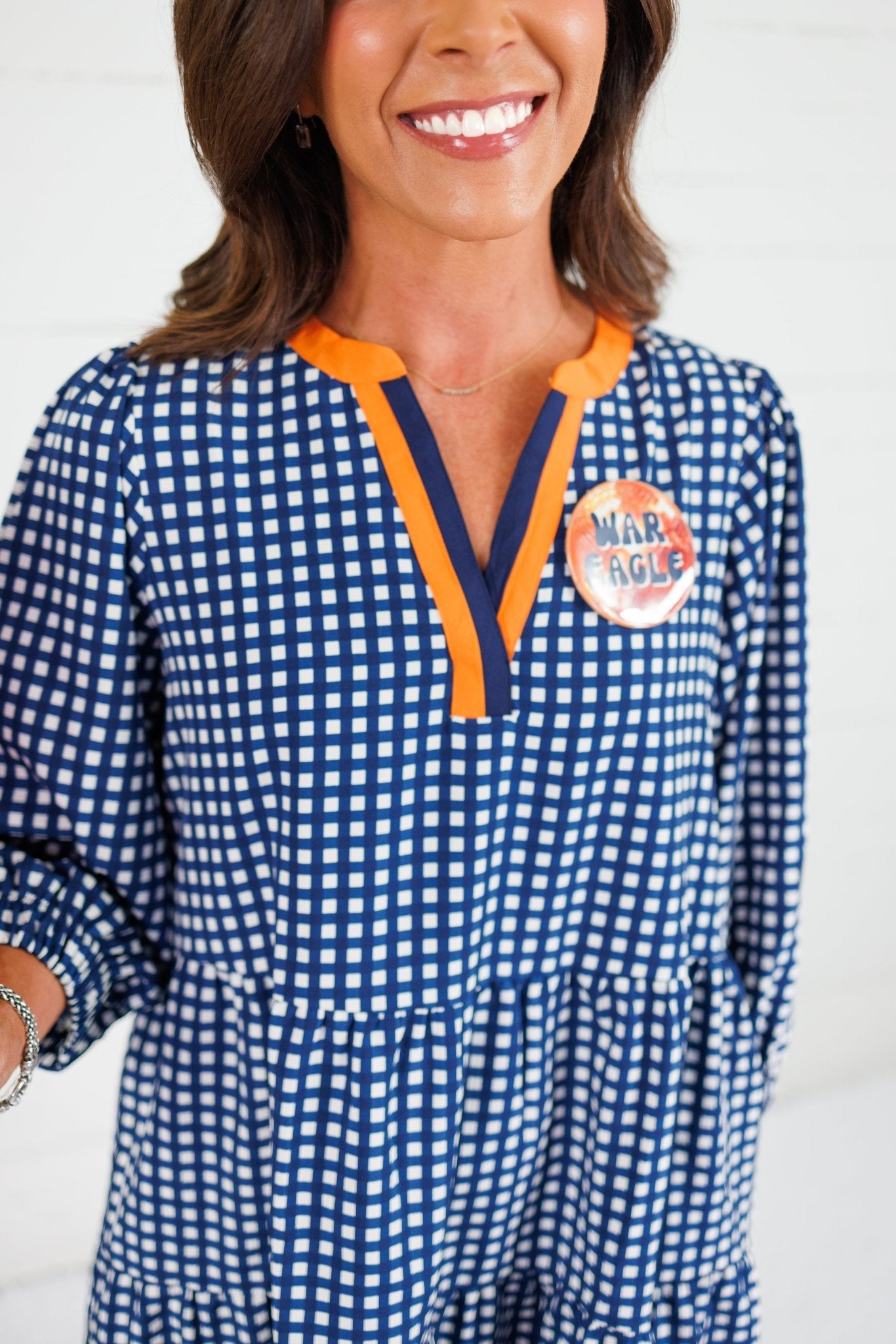 Cooper Navy + Orange Gingham Mini Dress Mary Square