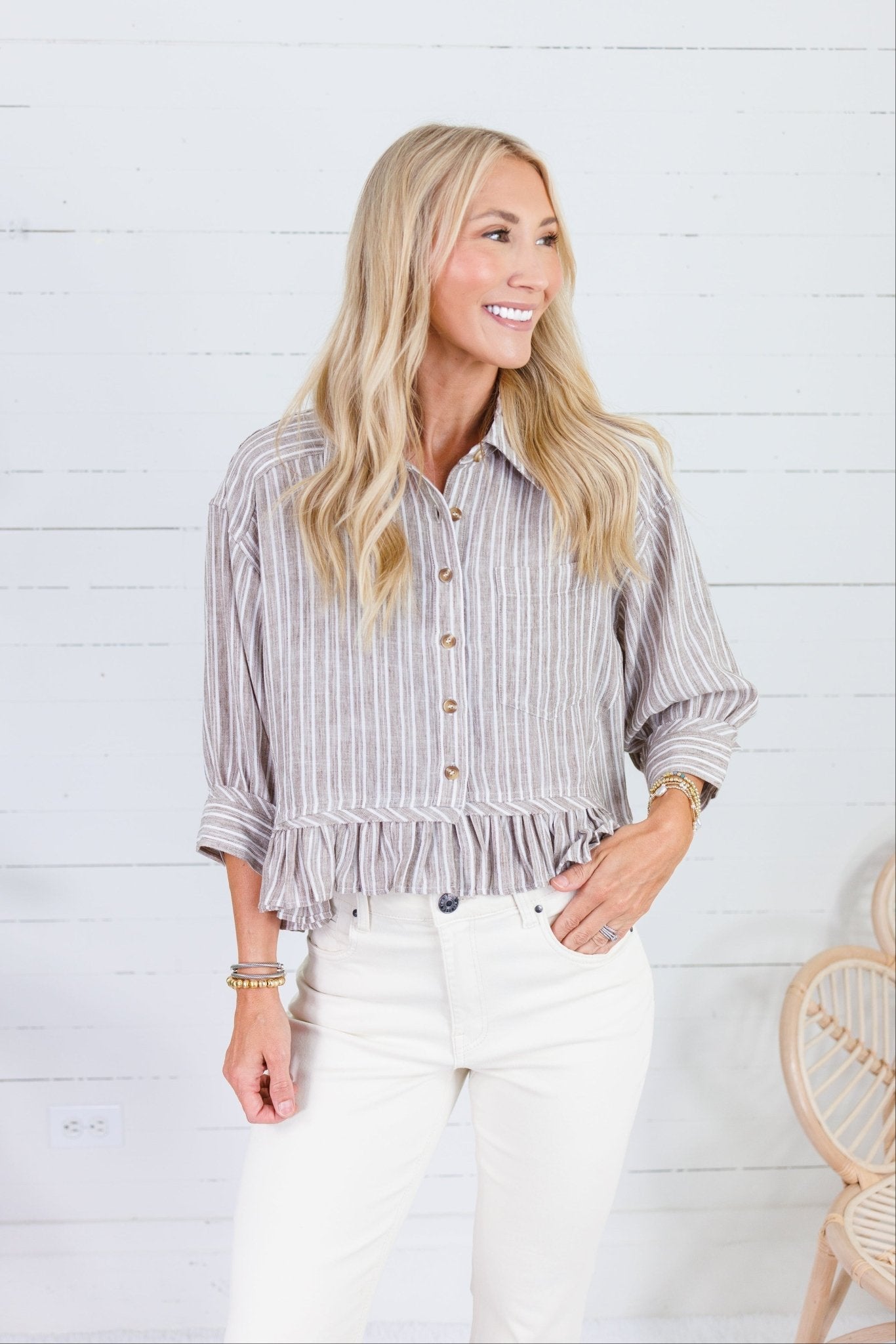 Costa Cocoa Stripe Ruffle Top