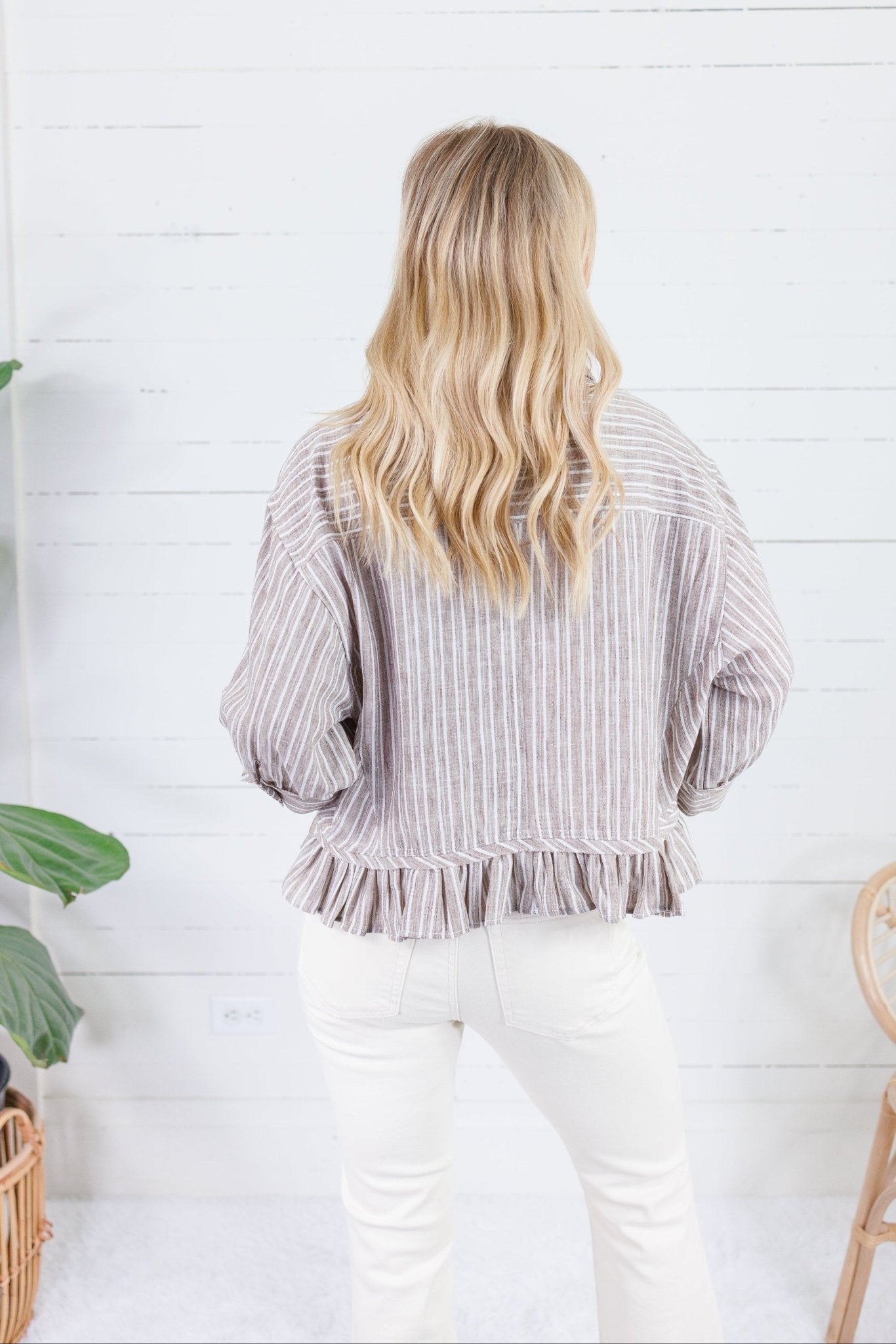 Costa Cocoa Stripe Ruffle Top