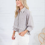 Costa Cocoa Stripe Ruffle Top