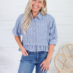 Costa Denim Stripe Ruffle Top