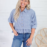 Costa Denim Stripe Ruffle Top