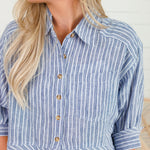 Costa Denim Stripe Ruffle Top