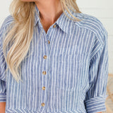 Costa Denim Stripe Ruffle Top
