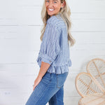 Costa Denim Stripe Ruffle Top